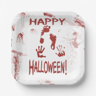 Bloody Hand Print Happy Halloween Paper Plates