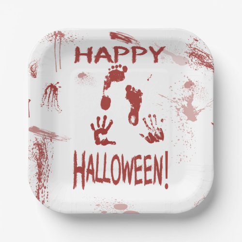 Bloody Hand Print Happy Halloween Paper Plates
