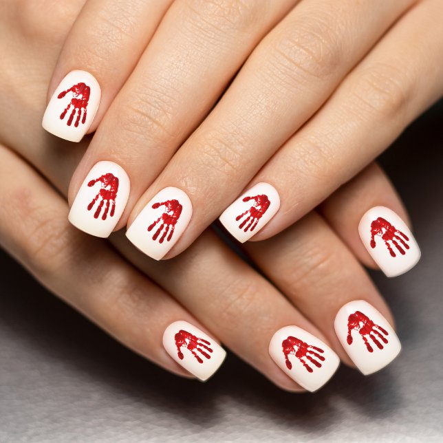 Bloody Hand Red & White Spooky Halloween Minx Nail Art (red bloody hand white Halloween nail art)