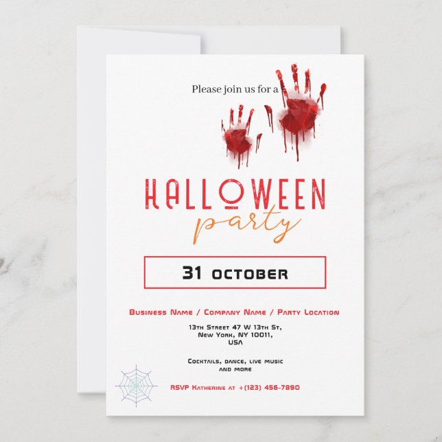 Bloody Handprint Business Halloween Party Custom Invitation (Front)