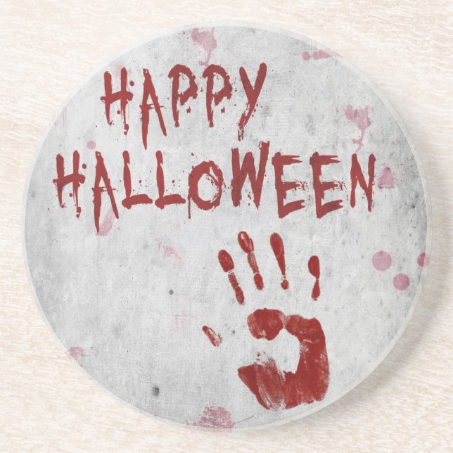 Bloody Handprint Halloween Drink Coaster (Front)