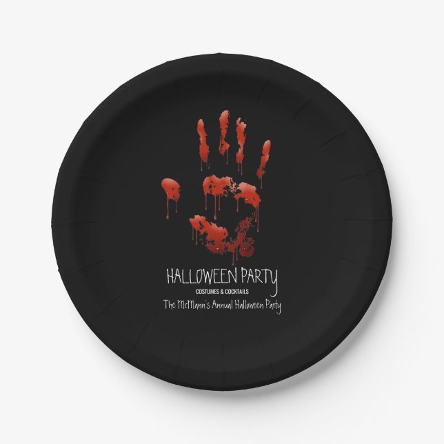 Bloody Handprint Halloween Paper Plates (Front)
