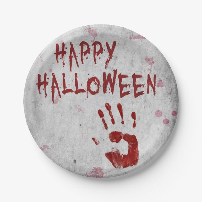 Bloody Handprint Halloween Paper Plates (Front)