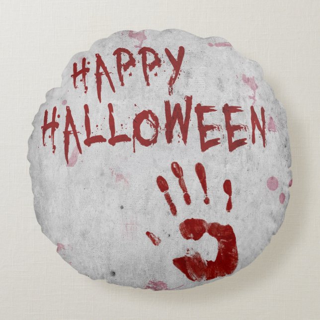 Bloody Handprint Halloween Round Pillow (Front)