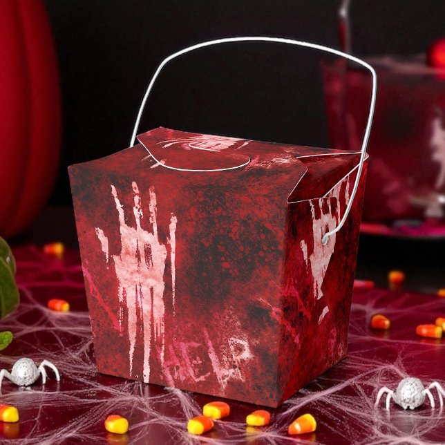 Bloody Handprint, Horror Party, Creepy  Favor Boxes (Bloody handprint favor box creepy, gore-filled fun for Halloween, zombies, and horror parties.)