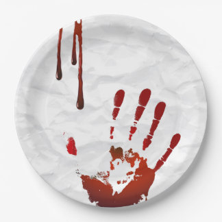 Bloody handprint paper plates
