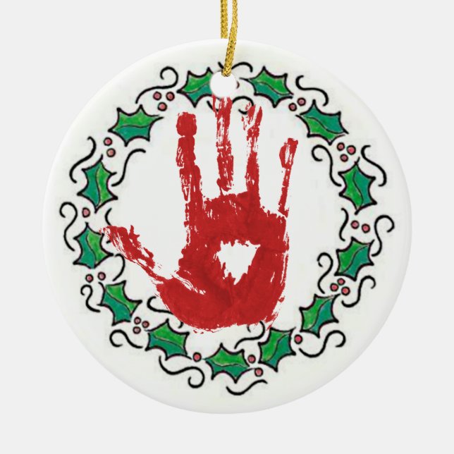 Bloody Holiday Hand Ceramic Ornament (Front)