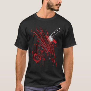 Bloody Knife Blood Stained Blood Splatter Graphic T-Shirt