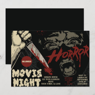 Bloody Knife Horror Halloween Movie Night Invitation