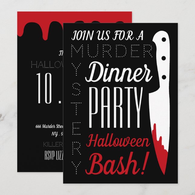 Bloody Knife, Murder Mystery Halloween Party Invitation (Front/Back)