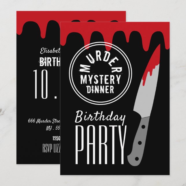 Bloody Knife, Murder Mystery Stamp Birthday Party Invitation (Front/Back)