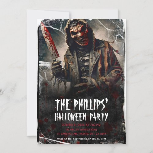 Bloody Knife  Scary Halloween Mask Party Invitation