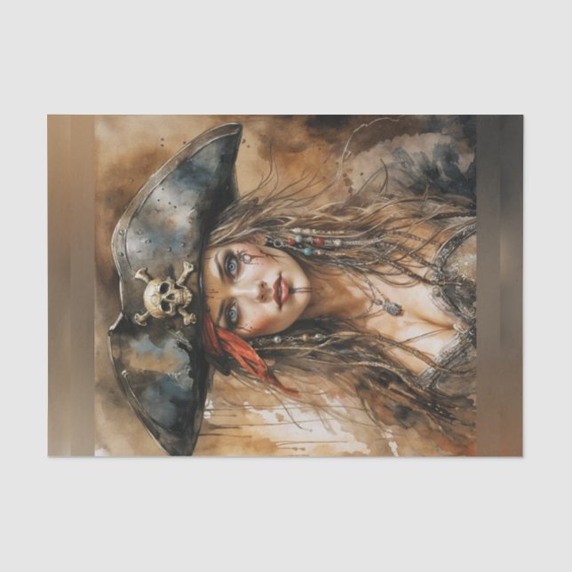 Bloody Lady Pirate Captain Decoupage Paper  (Front)