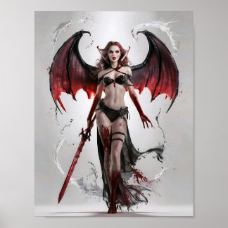 Bloody Lady Vampire Warrior Standing Majestically Poster