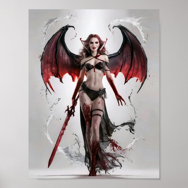 Bloody Lady Vampire Warrior Standing Majestically Poster (Front)