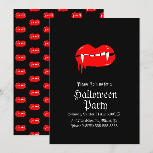 Bloody Lips Vampire Halloween Birthday Party  Invitation (Front/Back)