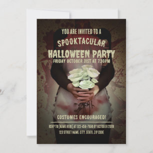 Bloody maid costume. Halloween party Invitation