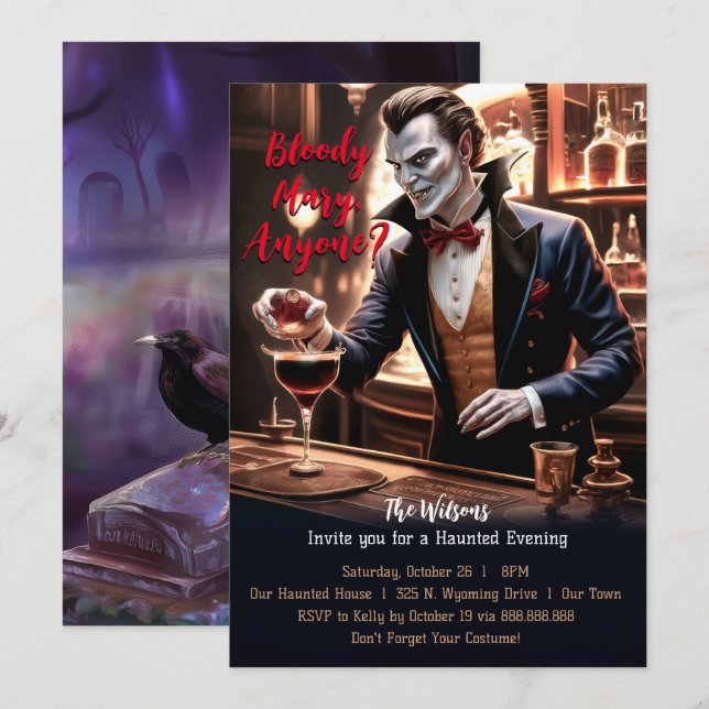 "Bloody Mary Anyone?, Vampire Halloween Invitation (Front/Back)