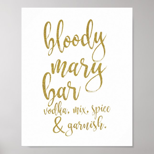 Bloody Mary Bar Gold Glitter 8x10 Wedding Sign (Front)
