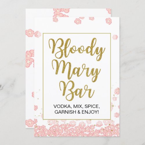 Bloody Mary Bar Sign  Pink and Gold Bridal Shower Invitation