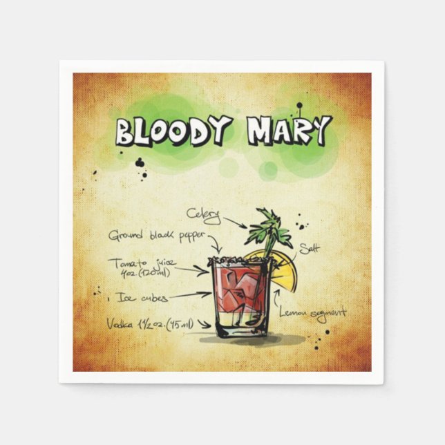 Bloody Mary Bartender Drink Recipe Napkins (Front)