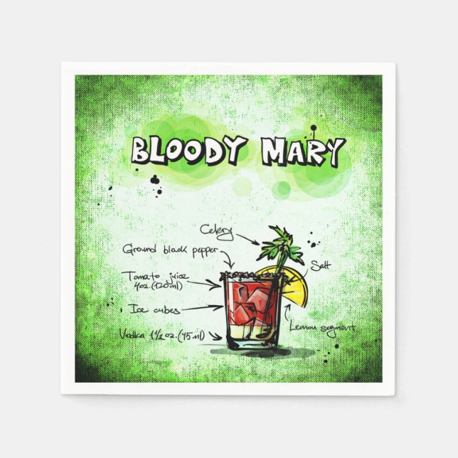 Bloody Mary Bartender Drink Recipe Paper Napkins (Front)