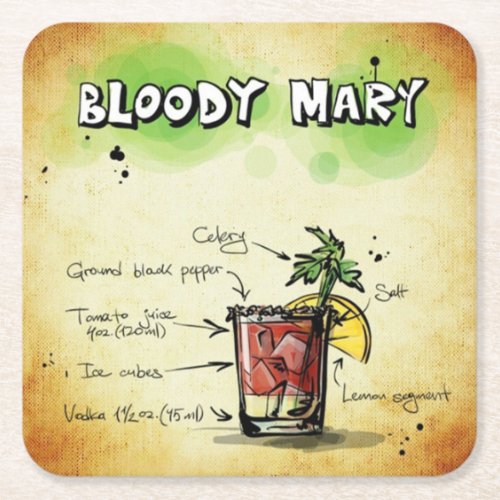 Bloody Mary Bartender Drink Recipe Square Paper Coaster