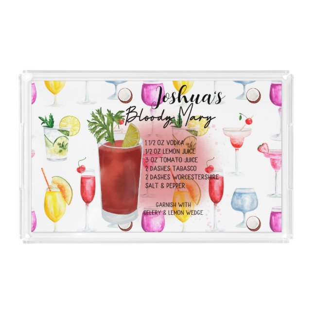 Bloody Mary Cocktail Recipe Personalized  Acrylic Tray (Front)