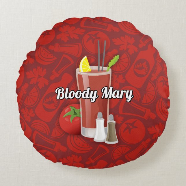 Bloody Mary Cocktail Round Pillow (Front)