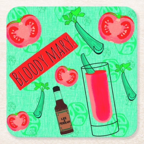 Bloody Mary Cocktail Square Paper Coaster