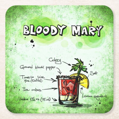 Bloody Mary Drink Recipe Square Paper Coaster