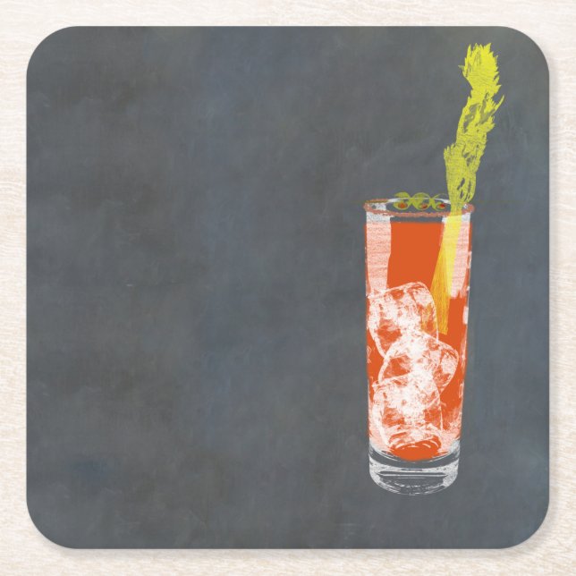 Bloody Mary or Bloody Caesar Square Paper Coaster (Front)