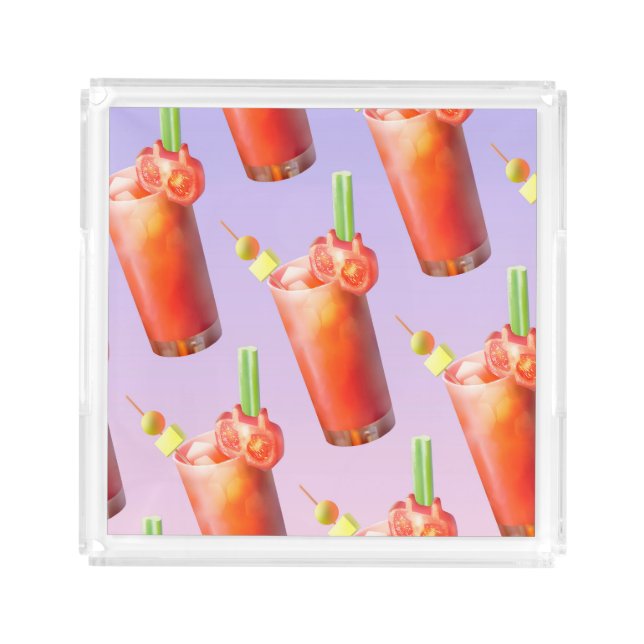 Bloody Mary Pattern: Surreal Tomato Repeat Art Acrylic Tray (Front)