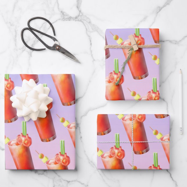 Bloody Mary Pattern: Surreal Tomato Repeat Art Wrapping Paper Sheets (Front)