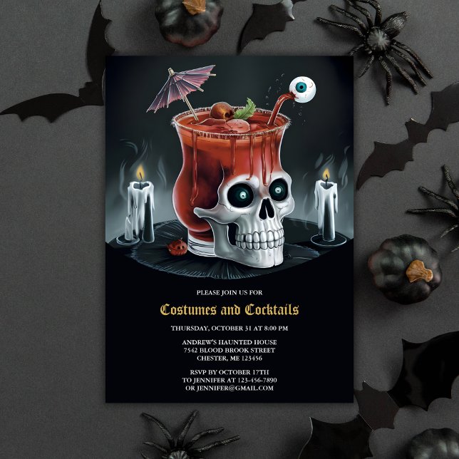 Bloody Mary Skull Costumes & Cocktails Halloween Invitation (Creator Uploaded)