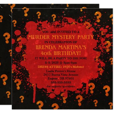 Scary Birthday Party Invitation Murder Mystery Blood Splatter Blood Stains Gore Goth Horror Night Birthday Celebration