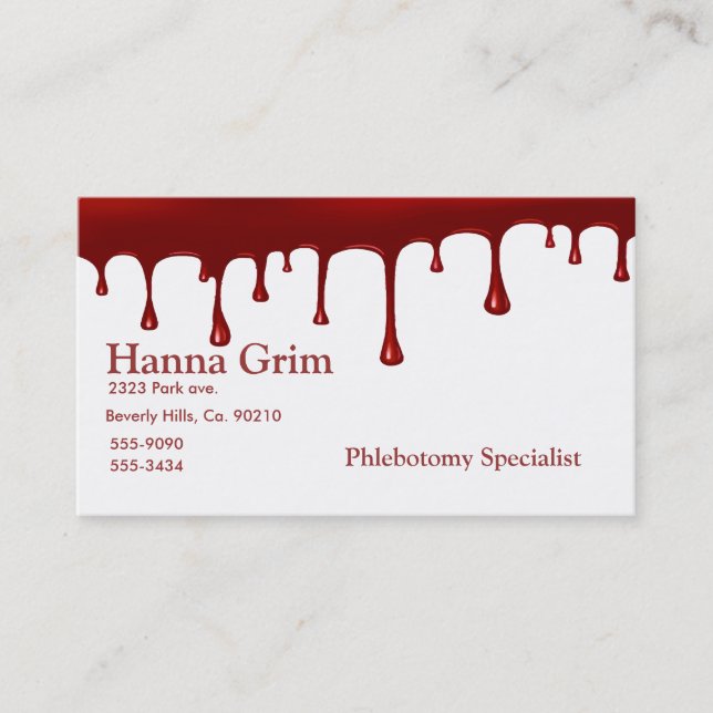Bloody Red Blood Drip On White Business Card (Front)
