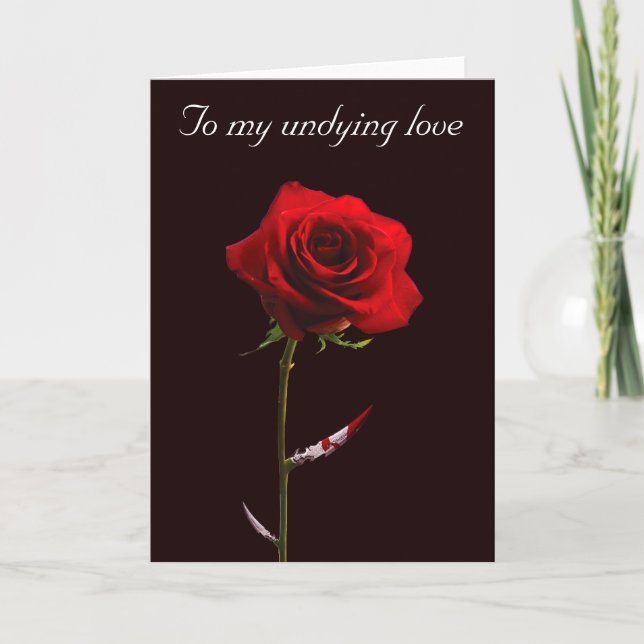 Bloody Red Rose Undying Love Customizable Holiday Card (Front)