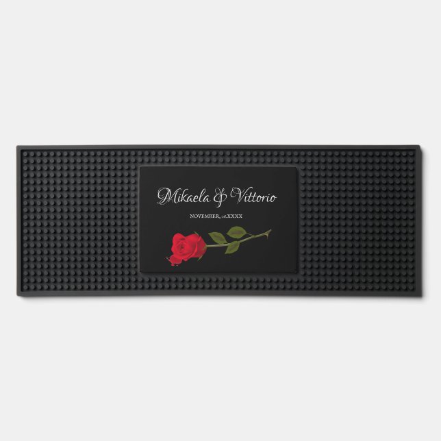 Bloody Rose elegant black Gothic wedding  Bar Mat (Front)