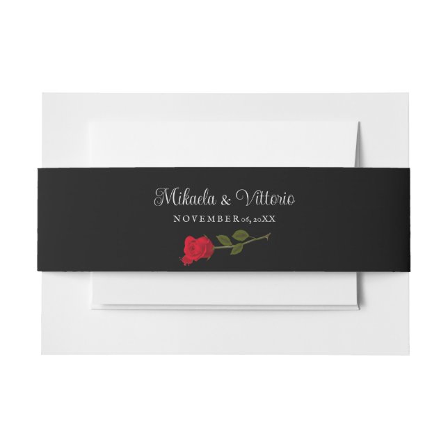 Bloody Rose Elegant Black Gothic Wedding  Invitation Belly Band (Front Example)