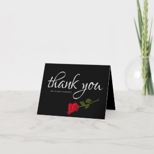 Bloody Rose Elegant Black Gothic Wedding Photo Letterpress Thank You Card