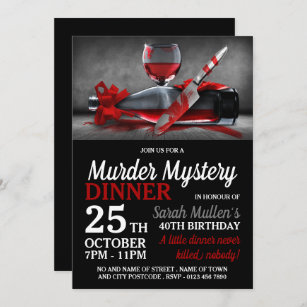Bloody Scene, Murder Mystery Birthday Dinner Invitation