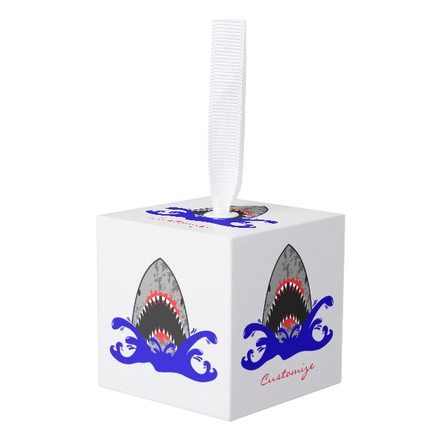 Bloody Shark Jaws Thunder_Cove Cube Ornament (Front Angled)