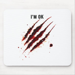 Bloody Shirt I'm Ok Blood Splatter Ripped Funny Ha Mouse Pad