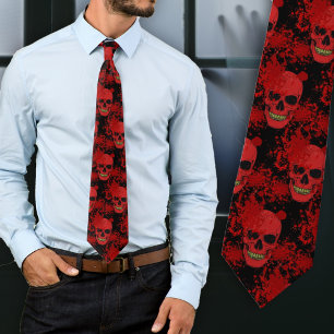Bloody Skulls Pattern Red n Black Halloween Neck Tie