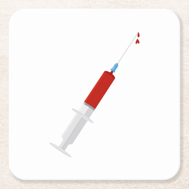 Bloody Syringe Square Paper Coaster (Front)