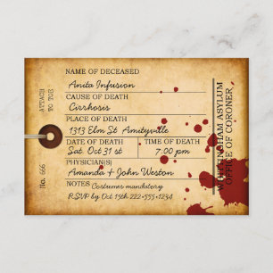 Bloody Toe Tag Halloween Antique Grunge Asylum Invitation