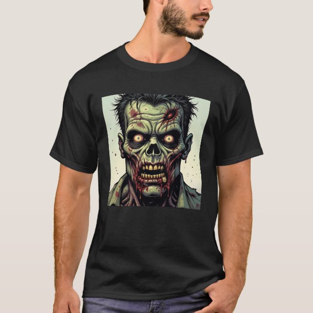 Bloody Zombie Face Comic Pop Art Halloween T-Shirt (Front)