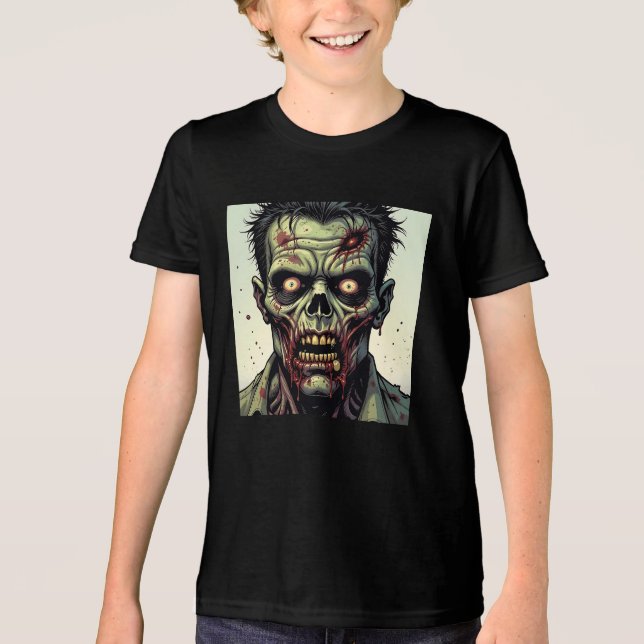 Bloody Zombie Face Comic Pop Art Halloween Tri-Blend Shirt (Front)