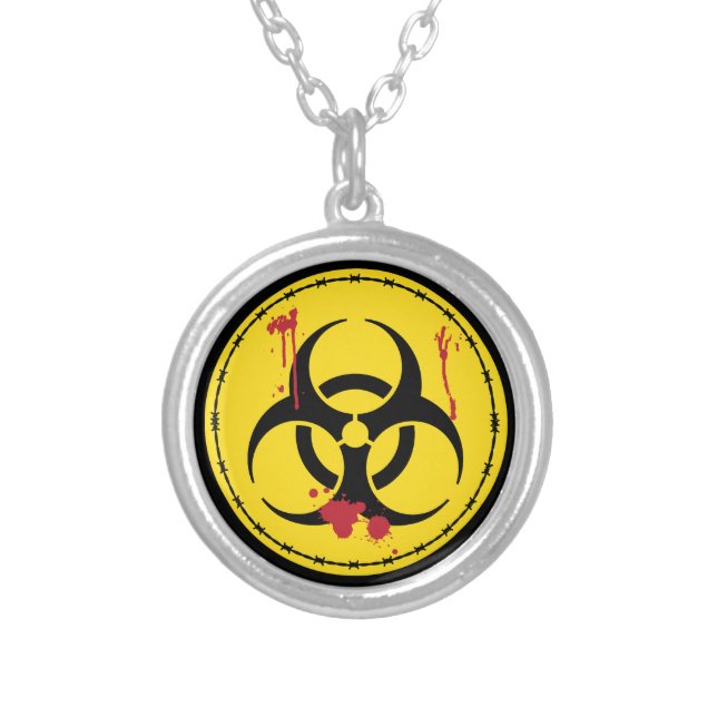 Bloody Zombie Halloween Biohazard Horror Movie Silver Plated Necklace (Front)